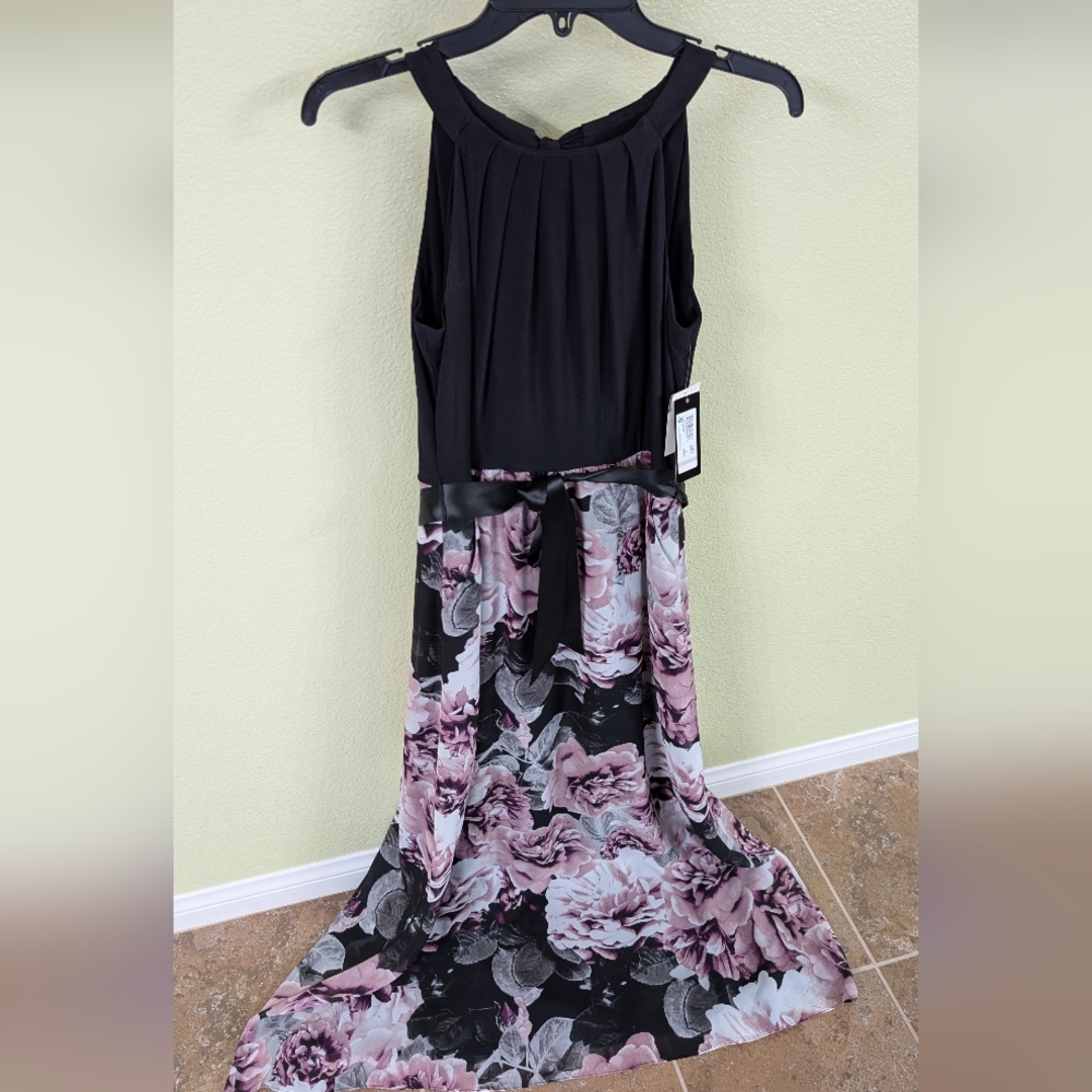 SLNY Black & Purple Floral Dress